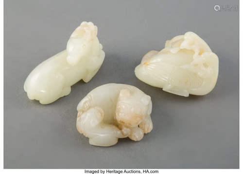 67034: Three Chinese Carved Celadon Jade Figures 1-1/2