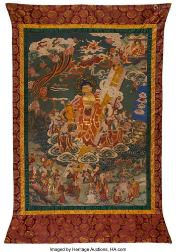 67317: A Tibetan Painted Silk Thangka Depicting Shakyam