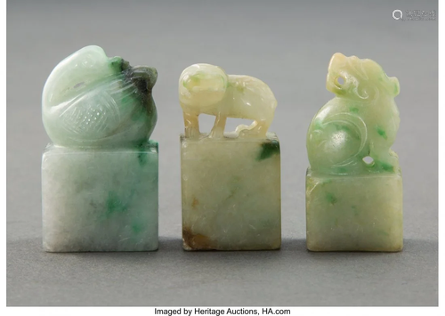 67061: Three Chinese Jadeite Seals 1-1/2 x 7/8 x 1/2 in