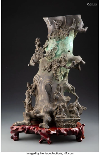 67199: A Chinese Bronze Prunus Tree with Five Immortals