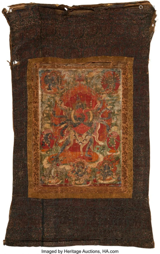 67318: A Tibetan Painted Silk Thangka, 19th century 25