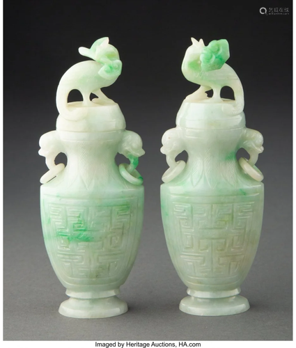 67068: A Pair of Chinese Jadeite Snuff Bottles 4-1/2 x