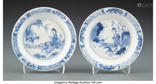 67116: A Pair of Chinese Blue and White Dishes Marks: S