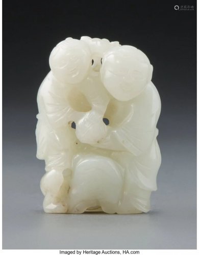 67027: A Chinese White Jade HeHe Er Xian Carving, Ming