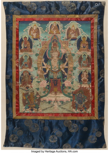 67319: A Himalayan Thangka Depicting an Eleven-Headed A