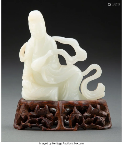 67028: A Chinese Carved White Jade Guanyin, Qing Dynast