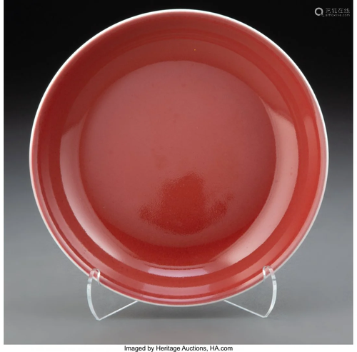 67130: A Chinese Red-Glazed Dish, Qing Dynasty Marks: S