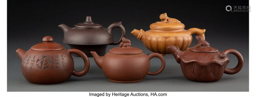 67170: Five Chinese Yixing Pottery Teapots, 20th centur