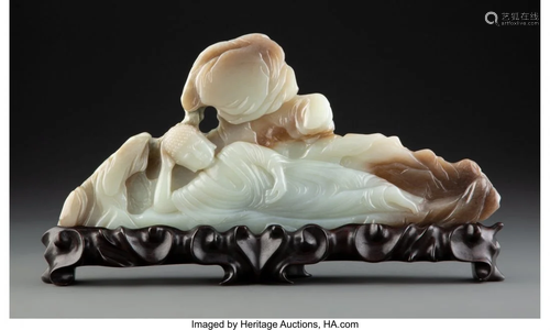 67029: A Chinese Carved Jade Quanyin with a Stand 6-1/4