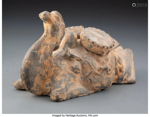 67088: A Chinese Wei-Style Grey Pottery Recumbent Camel