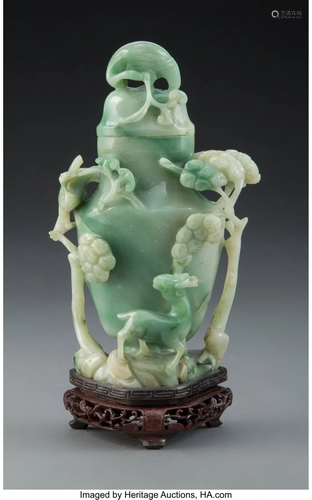 67065: A Chinese Carved Hardstone Covered Urn, Republic