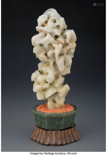 67055: A Chinese Carved Celadon Jade Scholar's Rock 11-