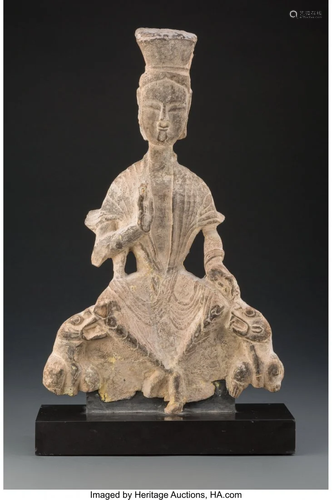 67083: A Chinese Carved Limestone Seated Figure of Mait