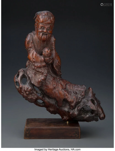 67243: A Chinese Carved Rootwood Figure of Shoulao, Qin