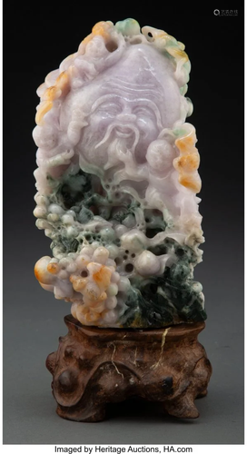 67067: A Chinese Carved Mottled Lavender Jadeite Shoula