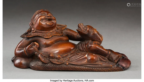 67244: A Chinese Boxwood Carving of Liu Hai, Qing Dynas