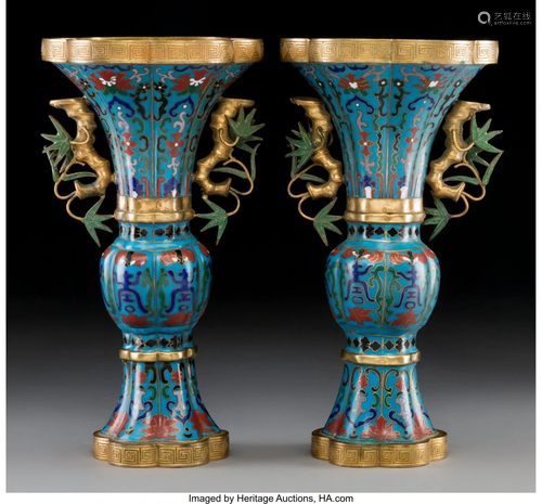 67188: A Pair of Chinese Cloisonné Gu Vases, lat