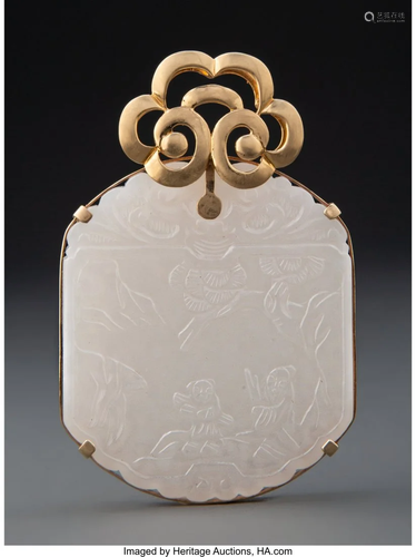 67058: A Chinese White Jade Pendant, Qing Dynasty 2-3/4