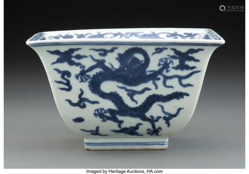 67120: A Chinese Blue and White Dragon Bowl Marks: Six-