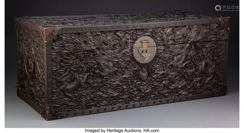 67228: A Chinese Carved Hardwood Box Marks: Four-charac