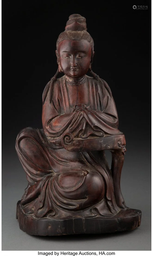 67246: A Chinese Carved Hardwood Quanyin 11-3/4 x 7-1/2