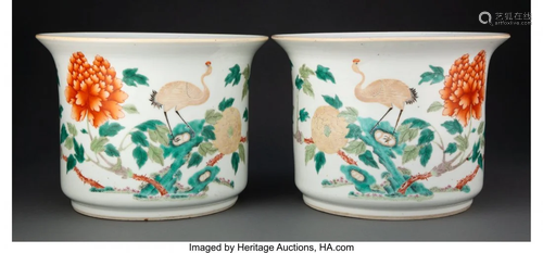 67145: A Pair of Chinese Enamel Porcelain Planters 7-3/