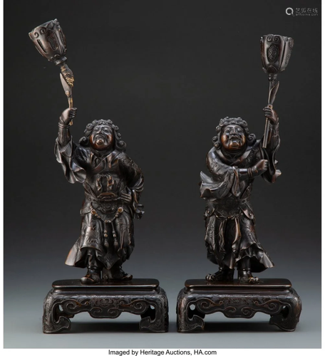 67181: Two Chinese Bronze Torchbearers, Qing Dynasty 1