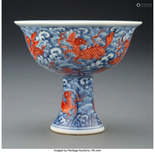 67162: A Chinese Stem Cup with Cobalt Blue and Iron Red