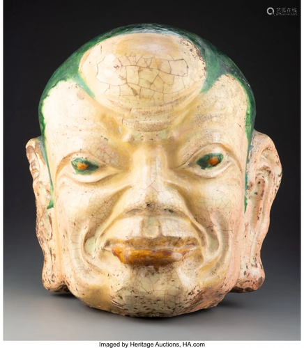 67085: A Chinese Glazed Ceramic Head of Luohan 15-1/2 x