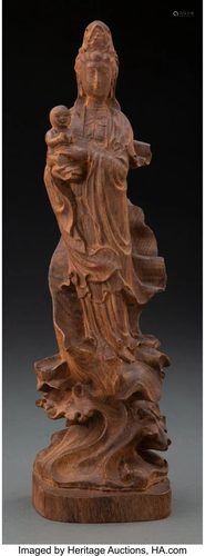 67240: A Chinese Carved Fragrant Wood Guanyin Figure 12