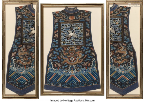 67267: Three Parts of a Chinese Silk Embroidered Vest,