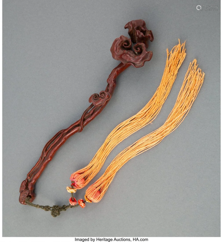 67238: A Chinese Carved Wood Ruyi Scepter with Tassels