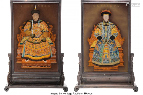 67273: A Pair of Chinese Reverse Painted Glass Screens