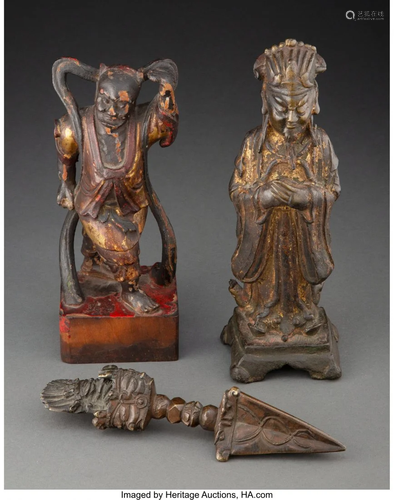 67179: A Chinese Bronze Deity and Chinese Carved Wood W