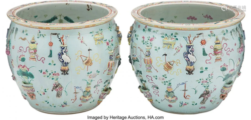 67143: A Pair of Chinese Hundred Antiques Enameled Porc