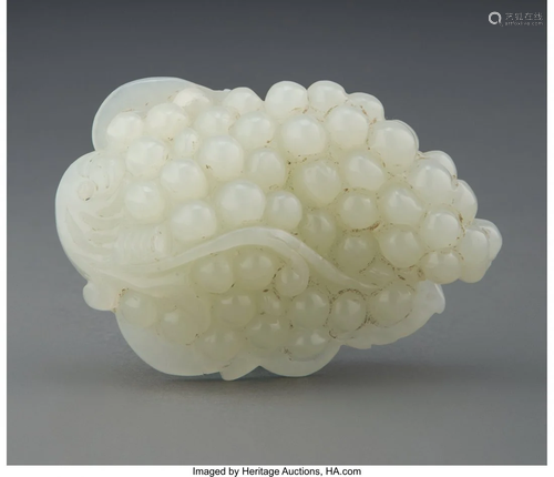 67047: A Chinese Carved White Jade Grape Figure 2-5/8 x