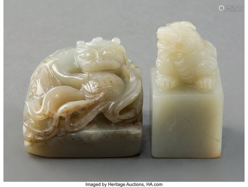 67039: Two Chinese Carved Celadon Jade Seals 2 x 1 x 1