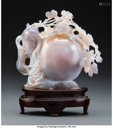 67080: A Chinese Carved Agate Group with Bats 7-1/8 x 8