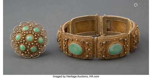 67075: A Chinese Filigree Gilt Silver and Jadeite Inlai