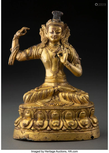 67320: A Sino-Tibetan Gilt Bronze Bodhisattva 6-1/2 x 4