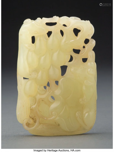 67036: A Chinese Carved Celadon Jade of Squirrels and G