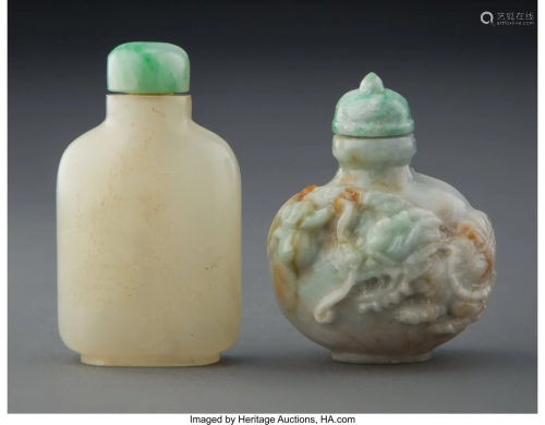 67006: Two Chinese Carved Jadeite Snuff Bottles 2-1/2 i