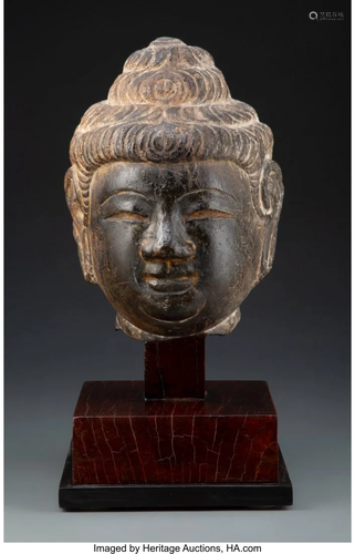 67263: A Chinese Carved Stone Buddha's Head 11-1/2 x 7