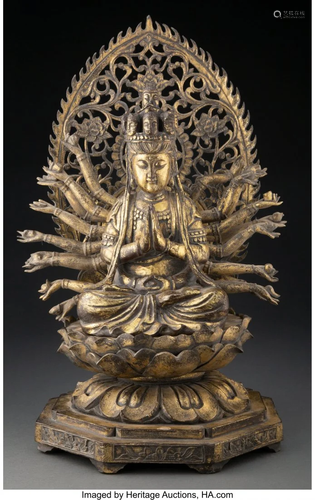 67325: A Sino-Tibetan Giltwood Bodhisattva 17 x 9 inche