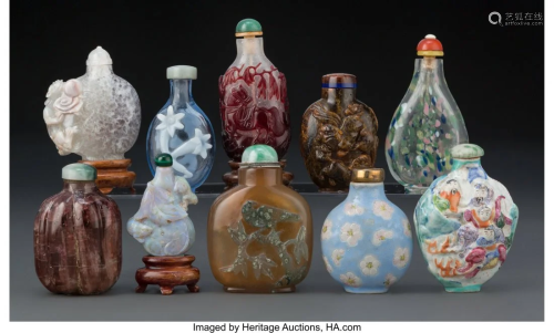 67017: A Group of Ten Chinese Snuff Bottles Mark to one