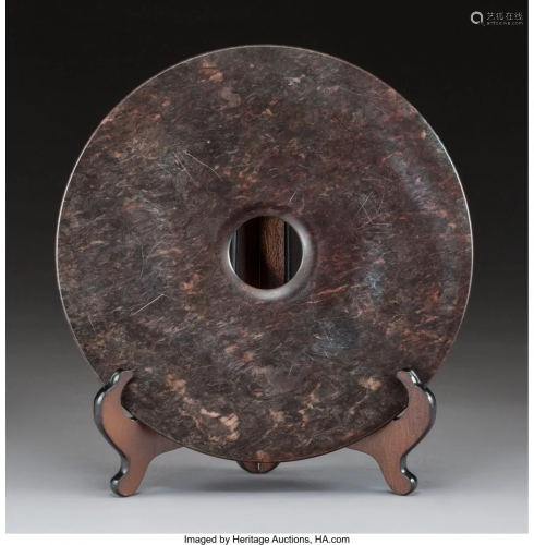 67023: A Large Chinese Mottled Jade Bi Disc, Han Dynast