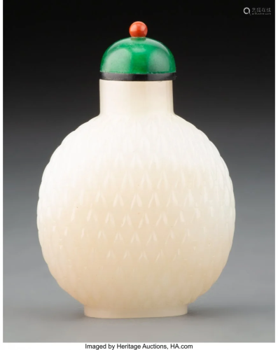 67004: A Chinese Carved White Jade Snuff Bottle 2-1/2 i