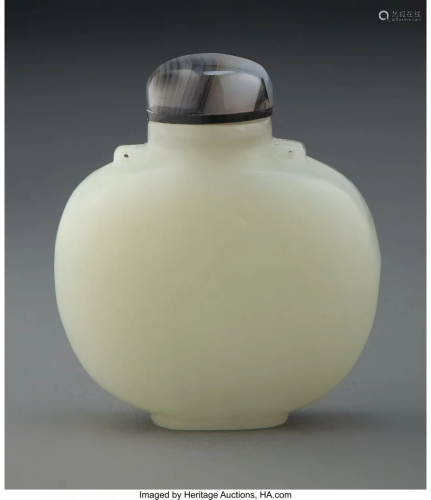 67005: A Chinese Celadon Jade Snuff Bottle 2-1/4 x 2-1/
