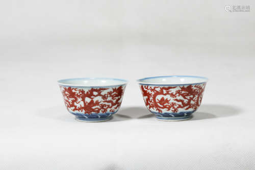 Chinese Daming Wanli Period Dragon Pattern Porcelain Bowls