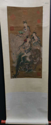 Chinese Wu Daozi'S Painting Of Guanyin On Silk